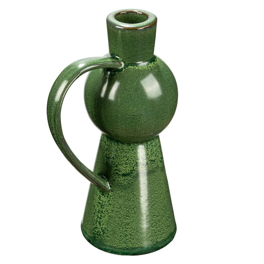 7&#x22; Green Stoneware Taper Candle Holder with Handle